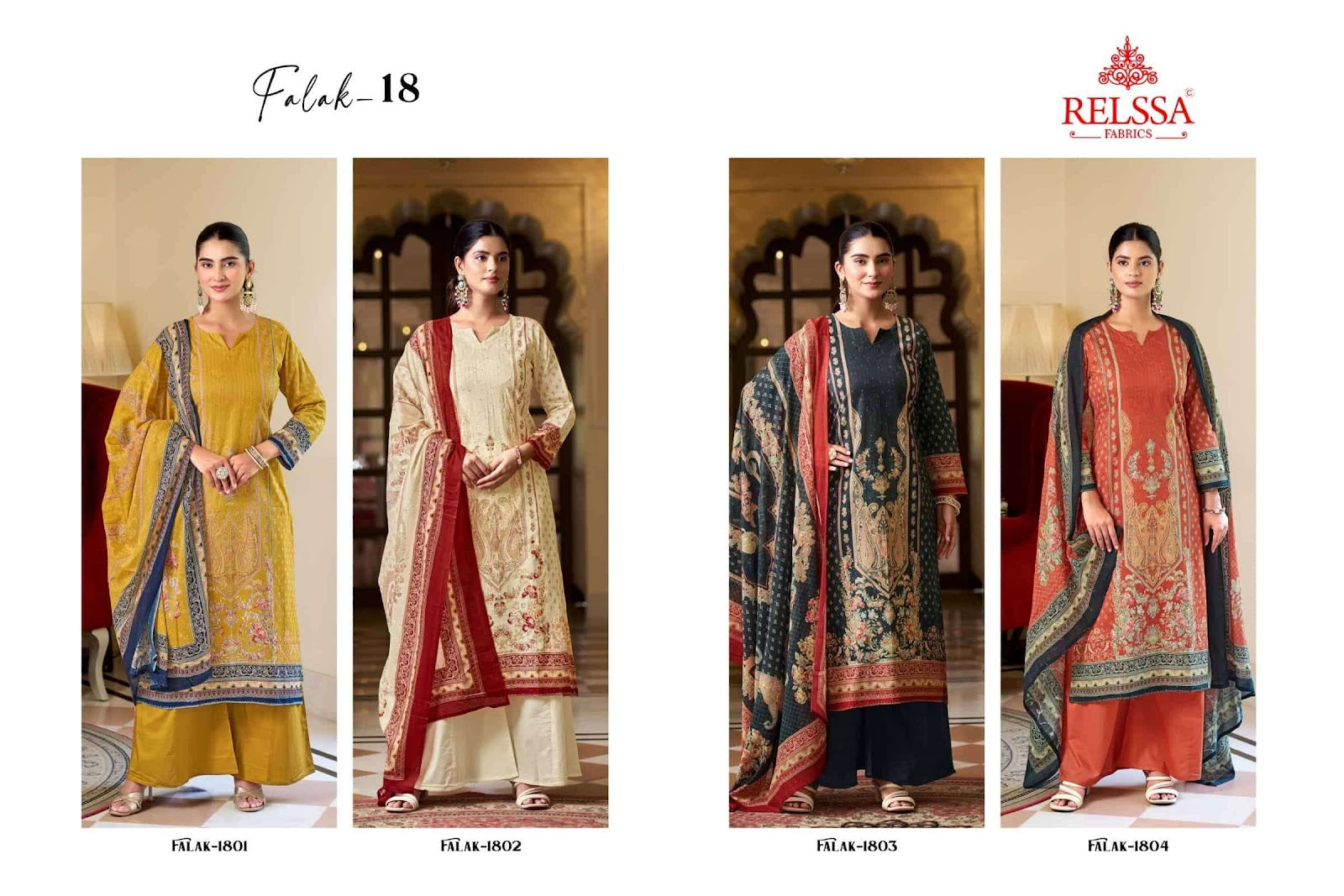 Falak 18 Relssa Fabrics Cotton Pant Style Suits Exporter India