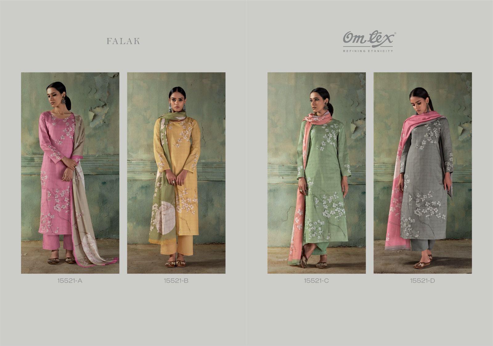 Falak Omtex Lawn Cotton Pant Style Suits Supplier