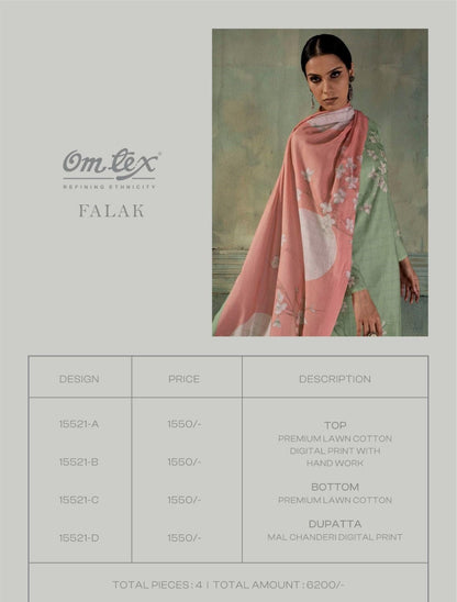 Falak Omtex Lawn Cotton Pant Style Suits Supplier