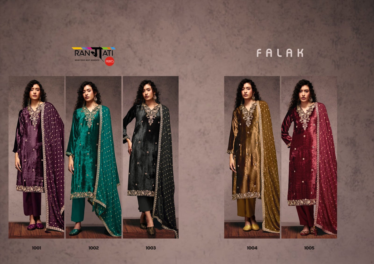 Falak Rangati Prints Plush Velvet Suits Supplier Gujarat