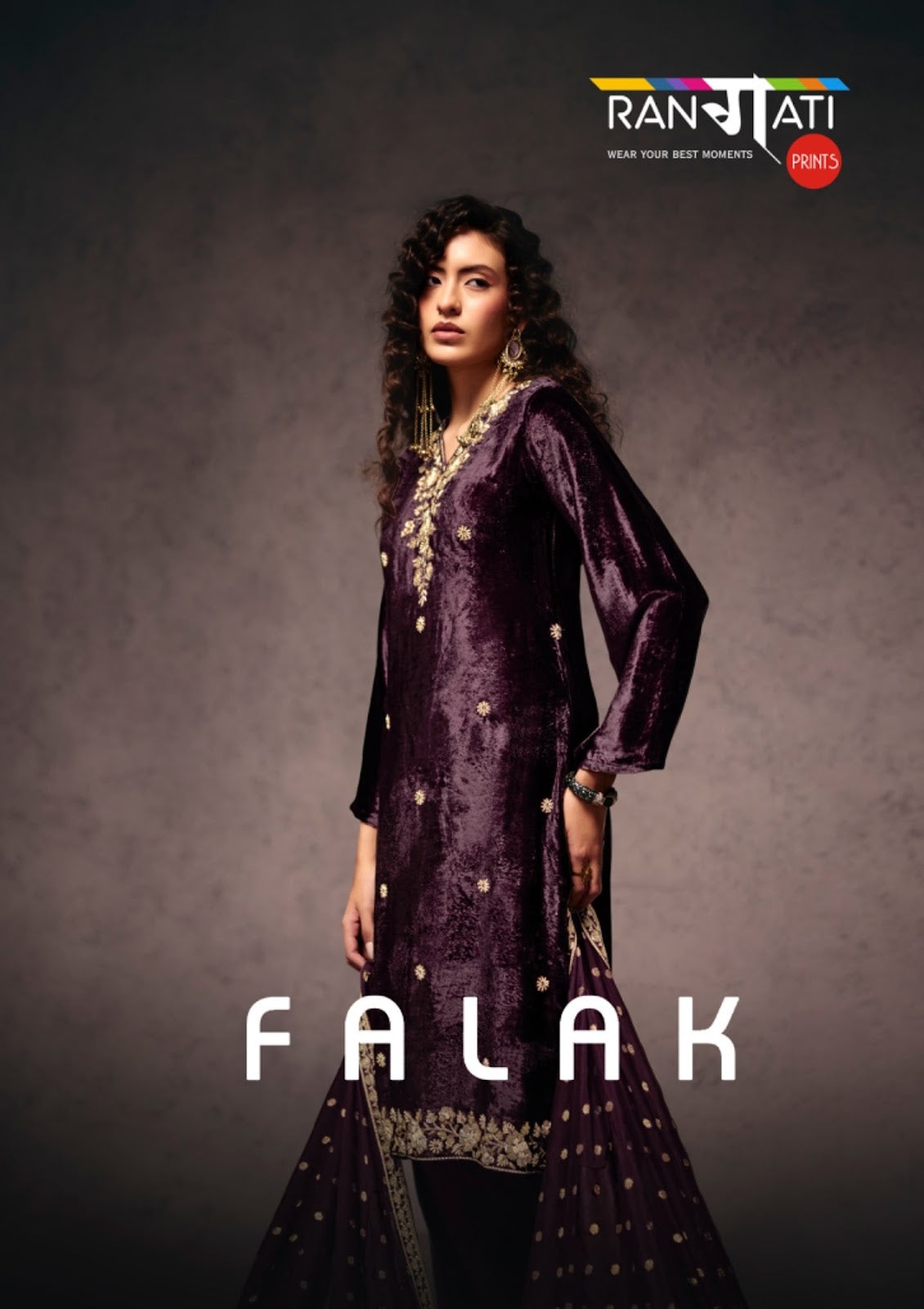 Falak Rangati Prints Plush Velvet Suits Supplier Gujarat