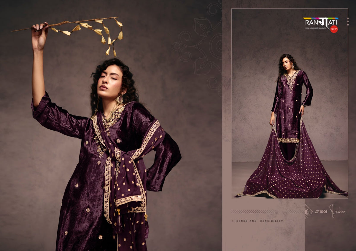 Falak Rangati Prints Plush Velvet Suits Supplier Gujarat