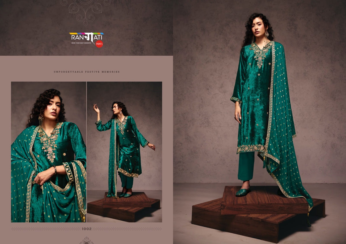 Falak Rangati Prints Plush Velvet Suits Supplier Gujarat