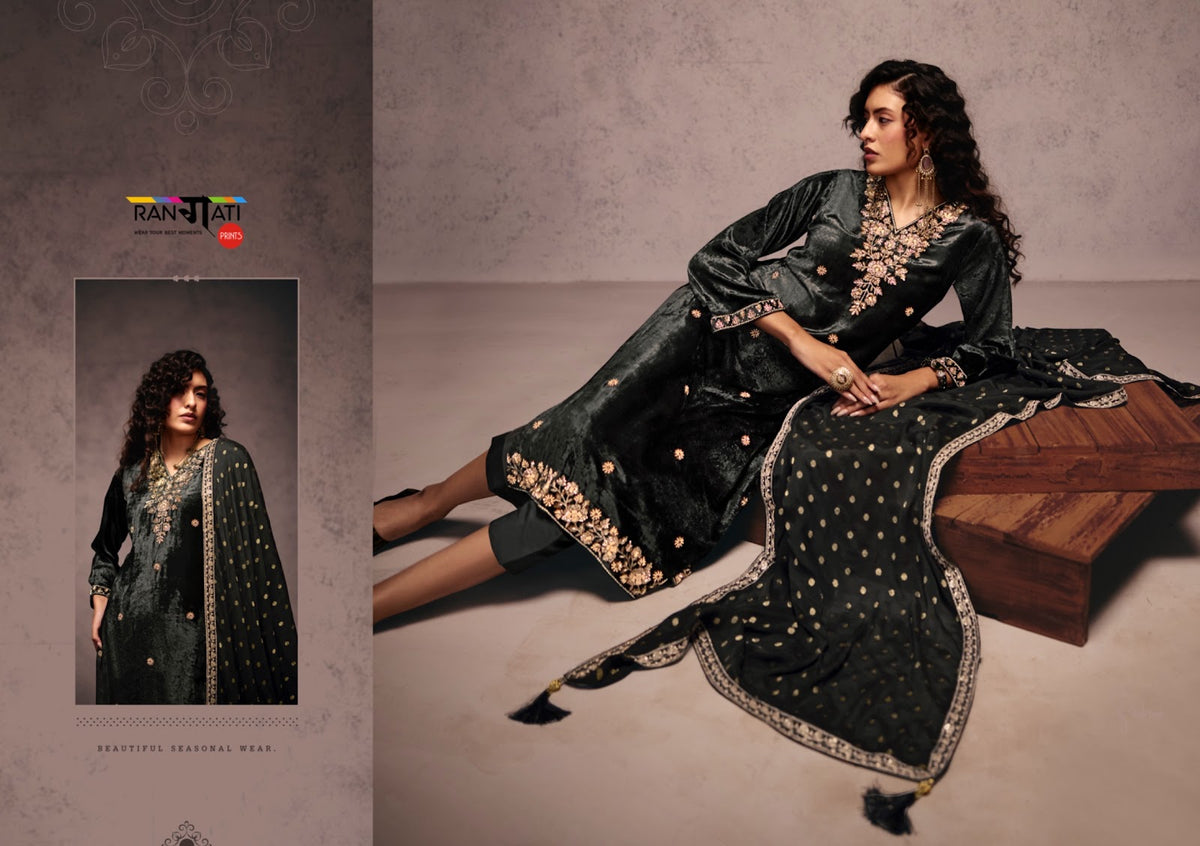Falak Rangati Prints Plush Velvet Suits Supplier Gujarat