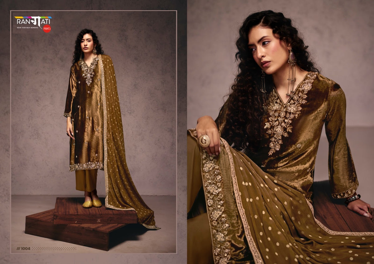 Falak Rangati Prints Plush Velvet Suits Supplier Gujarat