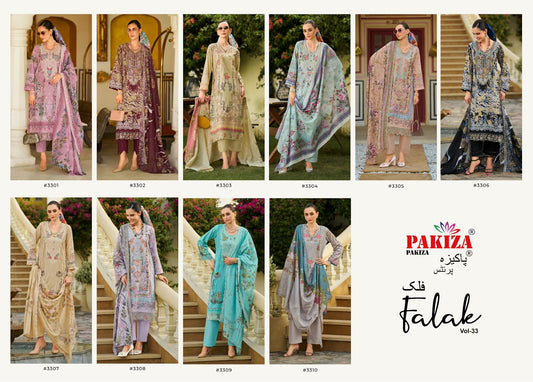Falak Vol 33 Pakiza Prints Lawn Cotton Karachi Salwar Suits Supplier Ahmedabad