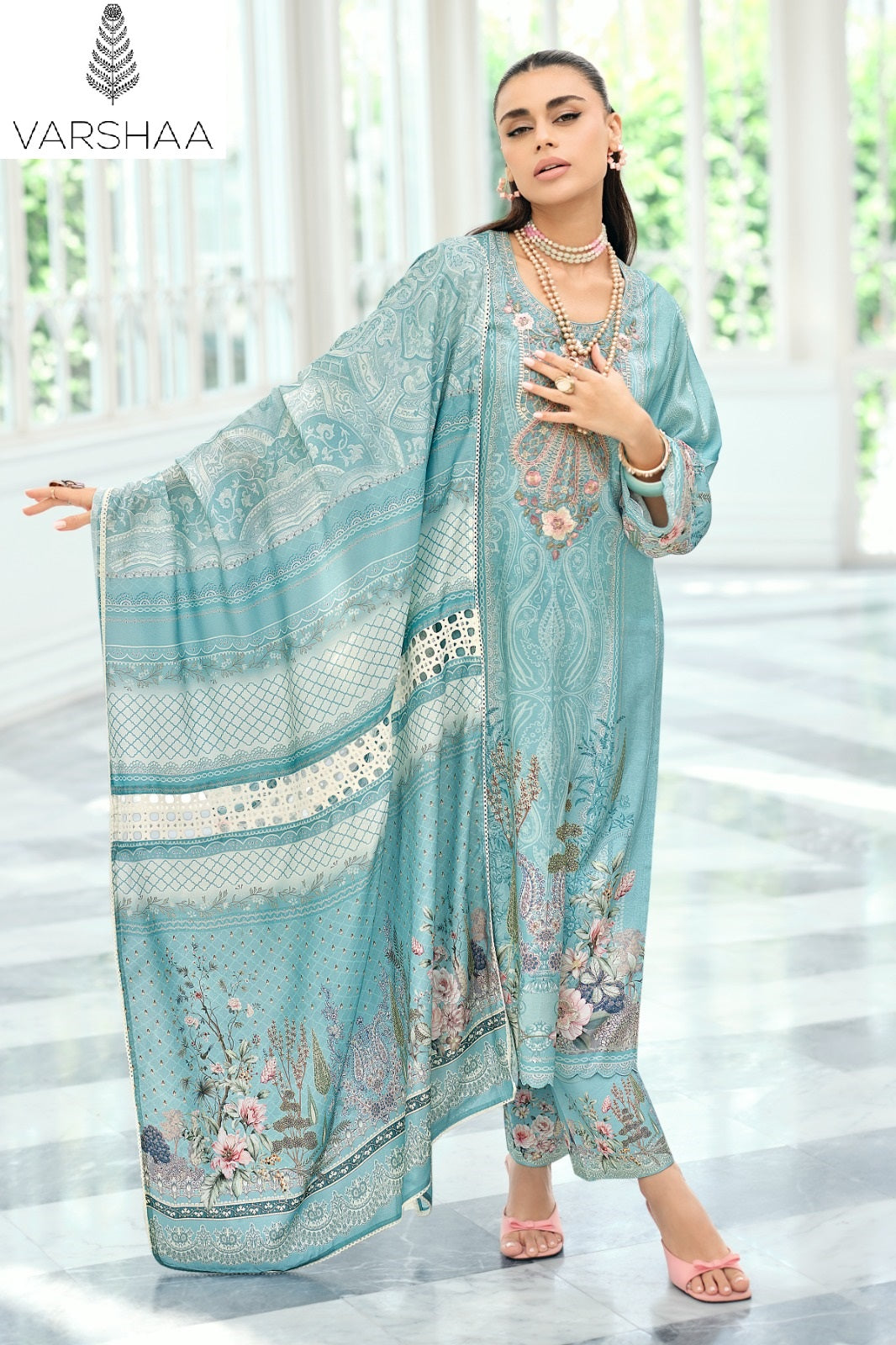Falaknuma Varshaa Viscose Muslin Pakistani Patch Work Suits Manufacturer Gujarat