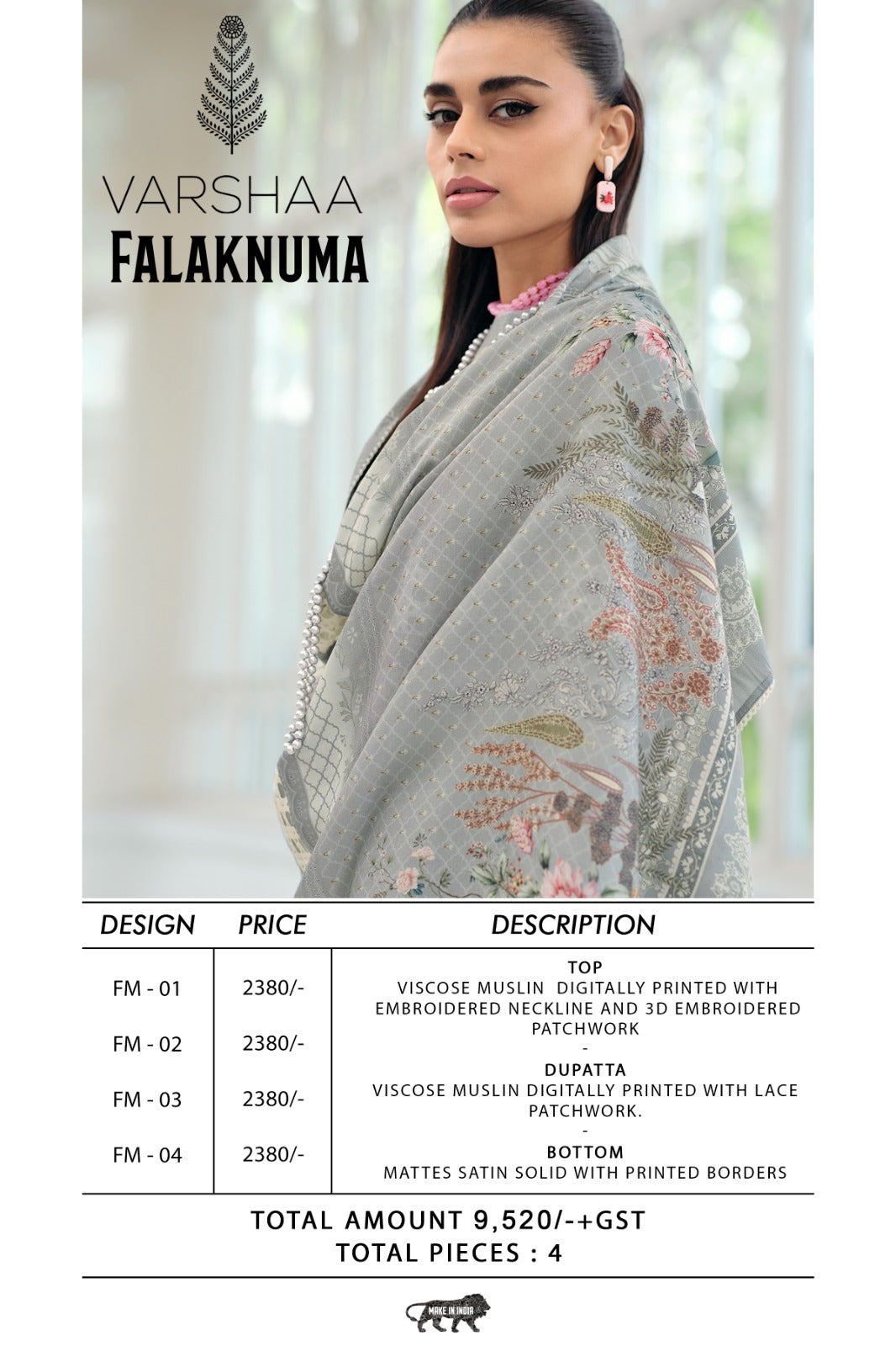 Falaknuma Varshaa Viscose Muslin Pakistani Patch Work Suits Manufacturer Gujarat