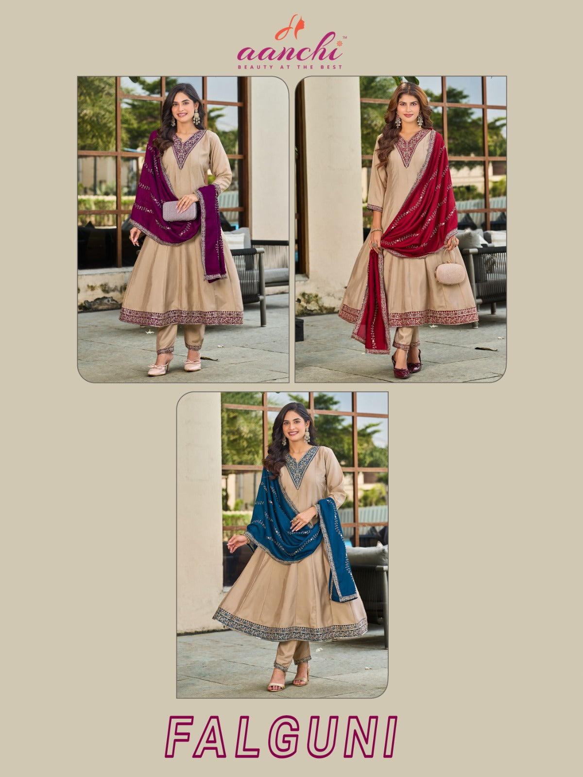 Falguni Aanchi Vichitra Silk Readymade Anarkali Suits Manufacturer India