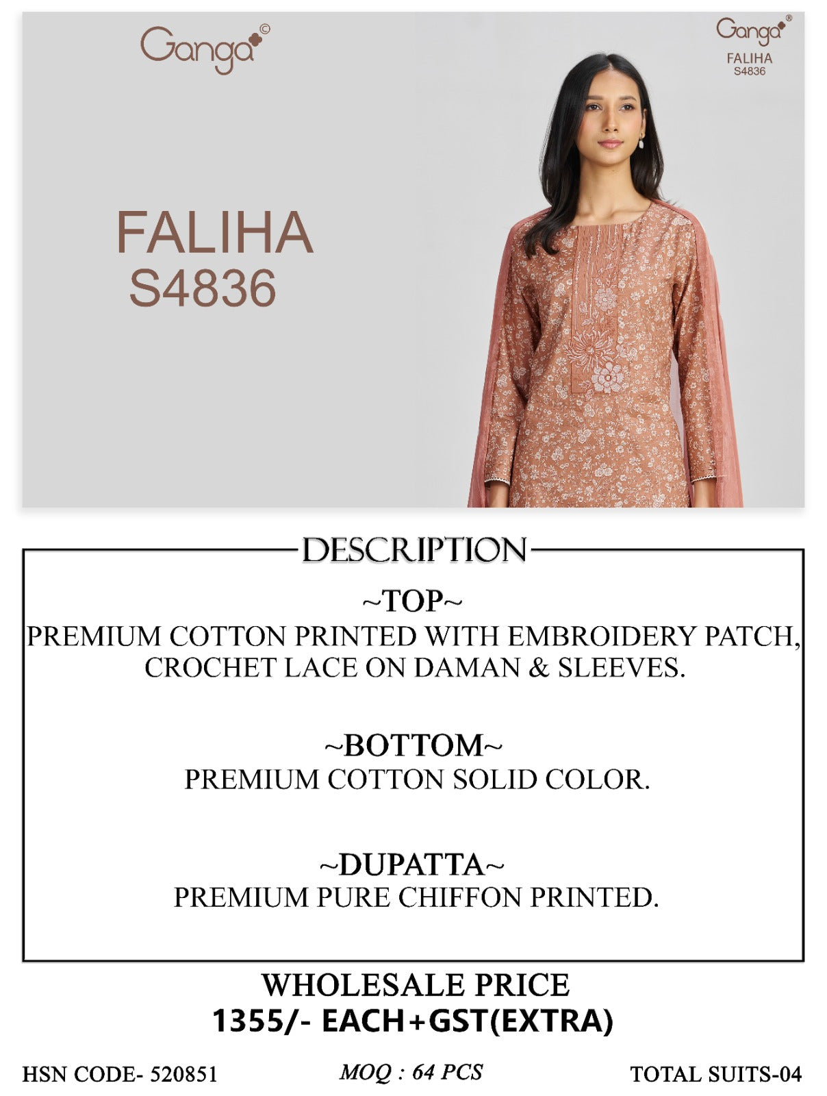 Faliha S4836 Ganga Cotton Pant Style Suits Supplier Ahmedabad