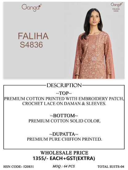 Faliha S4836 Ganga Cotton Pant Style Suits Supplier Ahmedabad