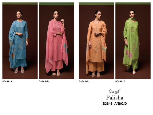 Falisha 3646 Ganga Premium Cotton Plazzo Style Suits Manufacturer Ahmedabad