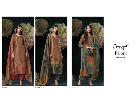 Faloni S3091 Ganga Silk Jacquard Plazzo Style Suits Wholesaler Ahmedabad