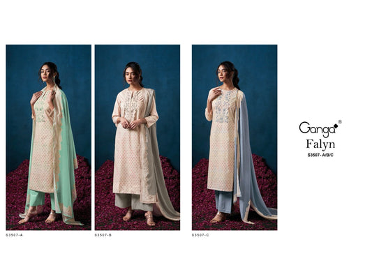 Falyn 3507 Ganga Premium Cotton Plazzo Style Suits Supplier Ahmedabad