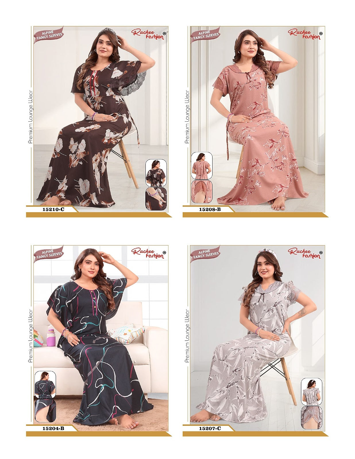 Fancy Sleeves 0107 Ruchee Fashion Alpine Night Gowns Exporter