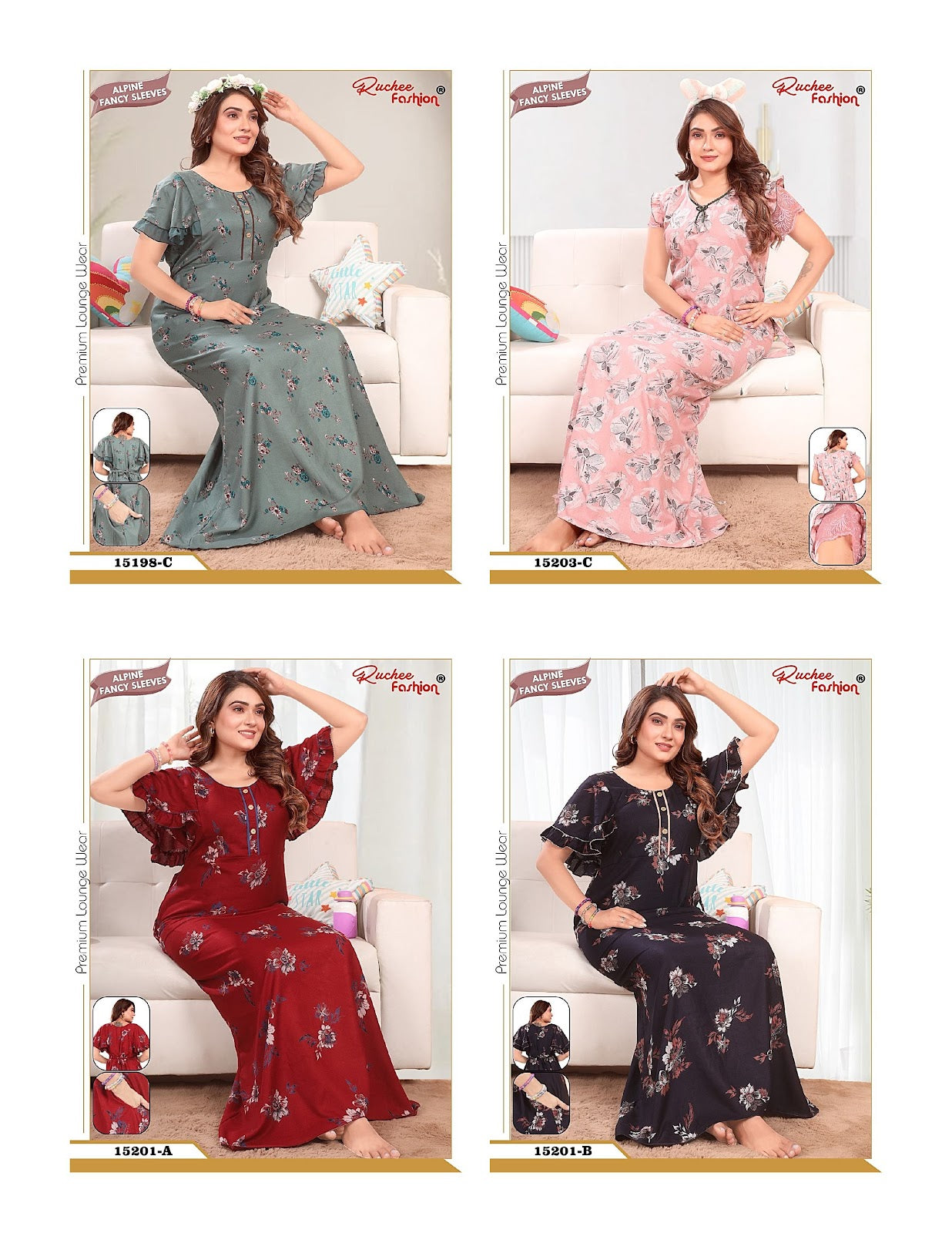 Fancy Sleeves 0107 Ruchee Fashion Alpine Night Gowns Exporter