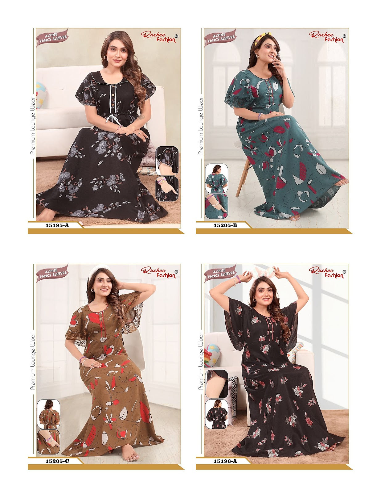 Fancy Sleeves 0107 Ruchee Fashion Alpine Night Gowns Exporter