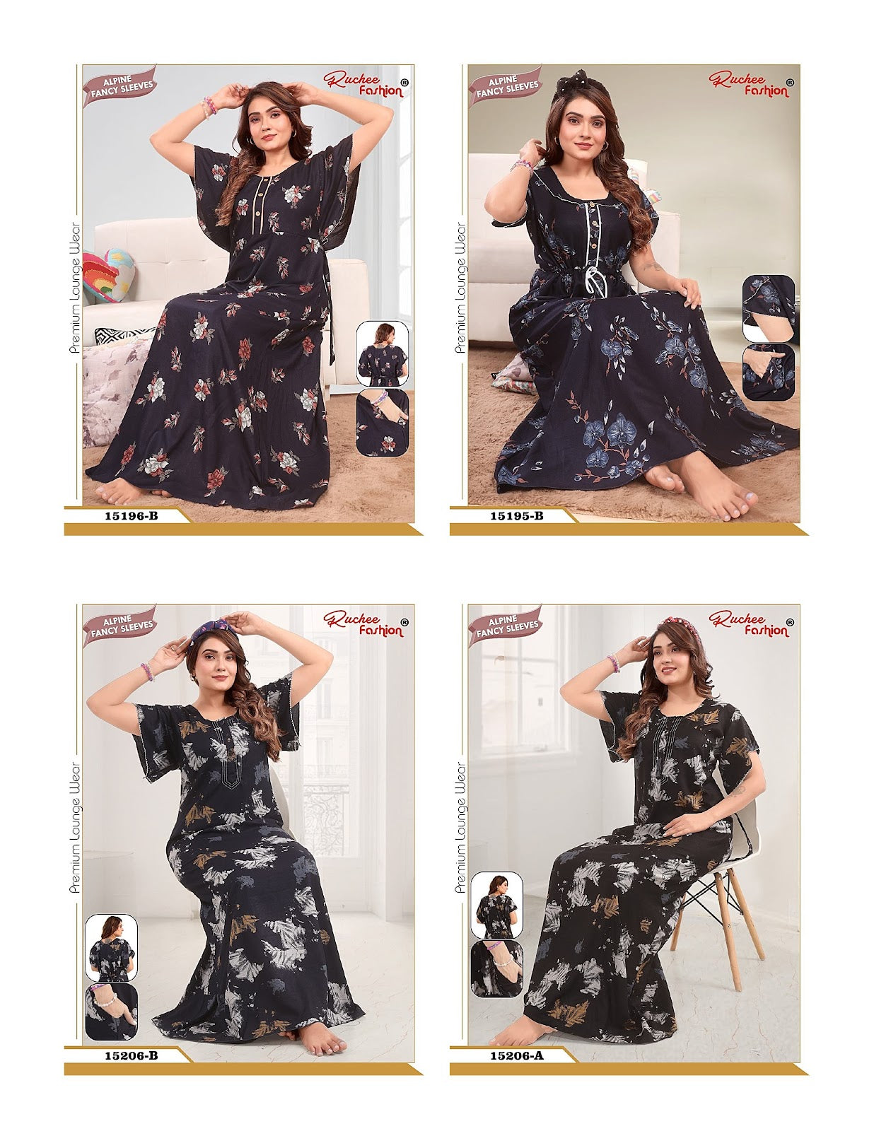 Fancy Sleeves 0107 Ruchee Fashion Alpine Night Gowns Exporter