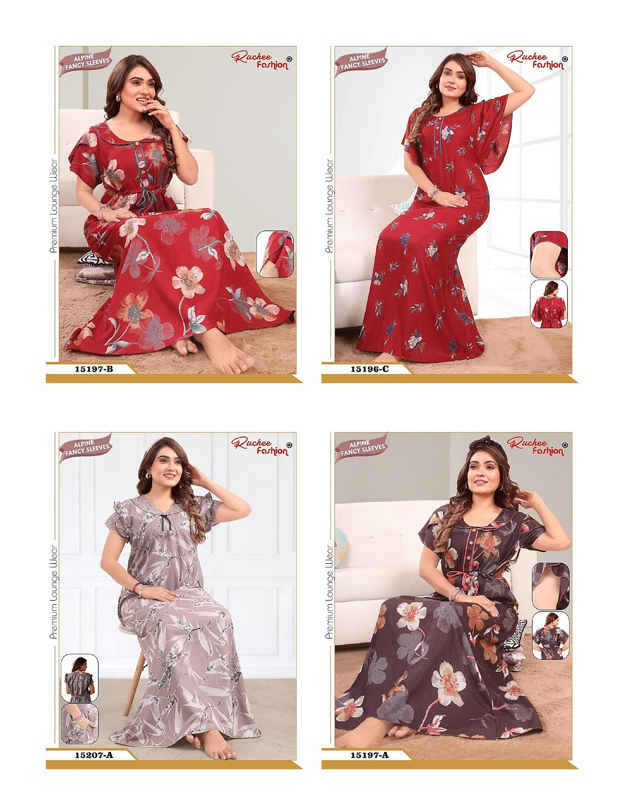 Fancy Sleeves 0107 Ruchee Fashion Alpine Night Gowns Exporter