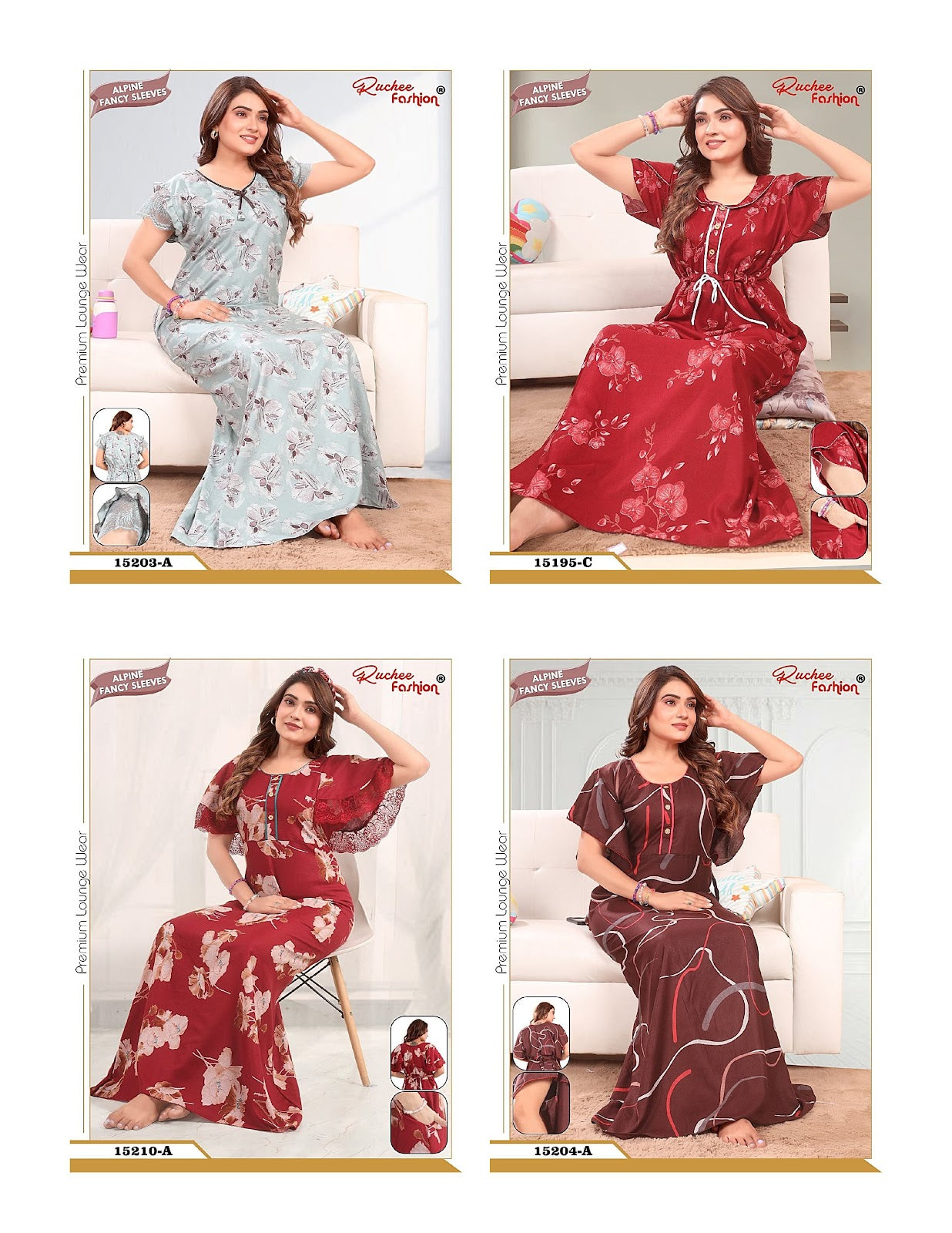 Fancy Sleeves 0107 Ruchee Fashion Alpine Night Gowns Exporter