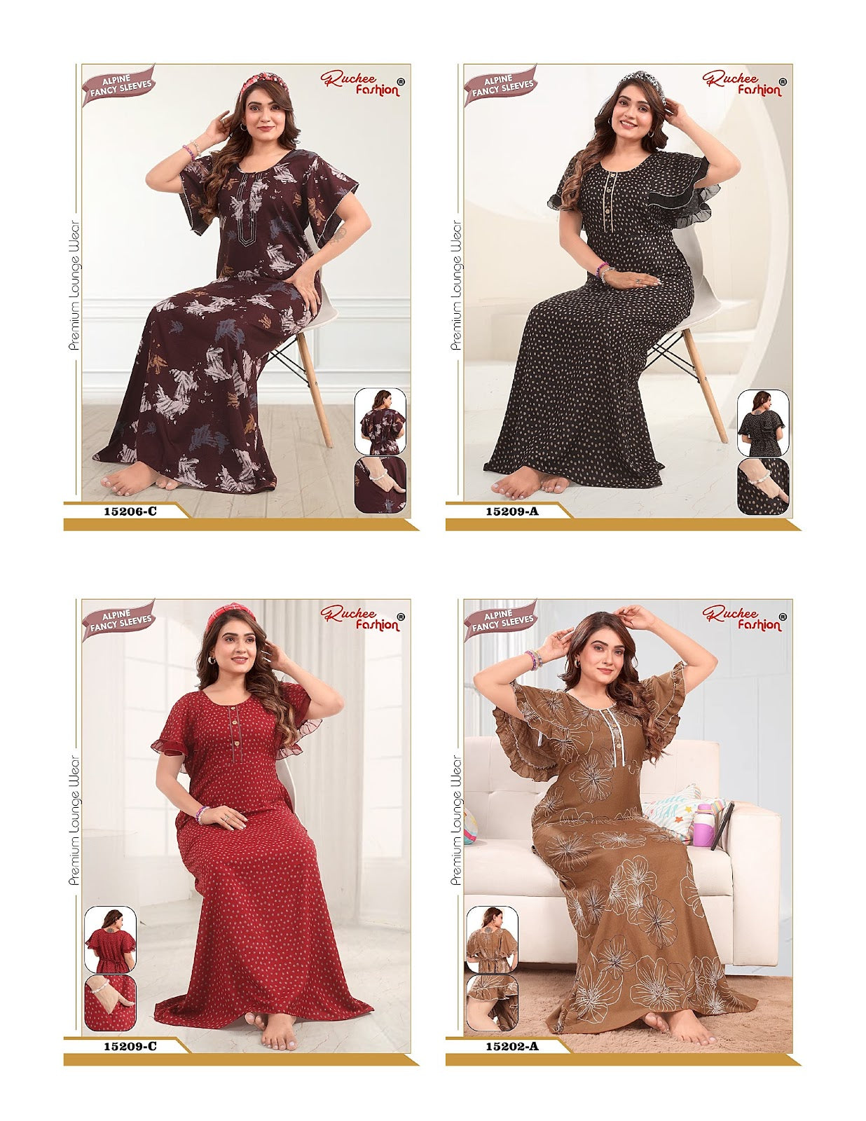 Fancy Sleeves 0107 Ruchee Fashion Alpine Night Gowns Exporter