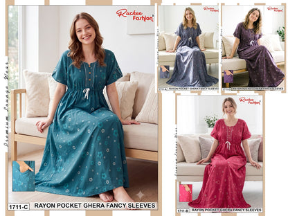 Fancy Sleeves 0809 Ruchee Fashion Rayon Night Gowns Wholesaler