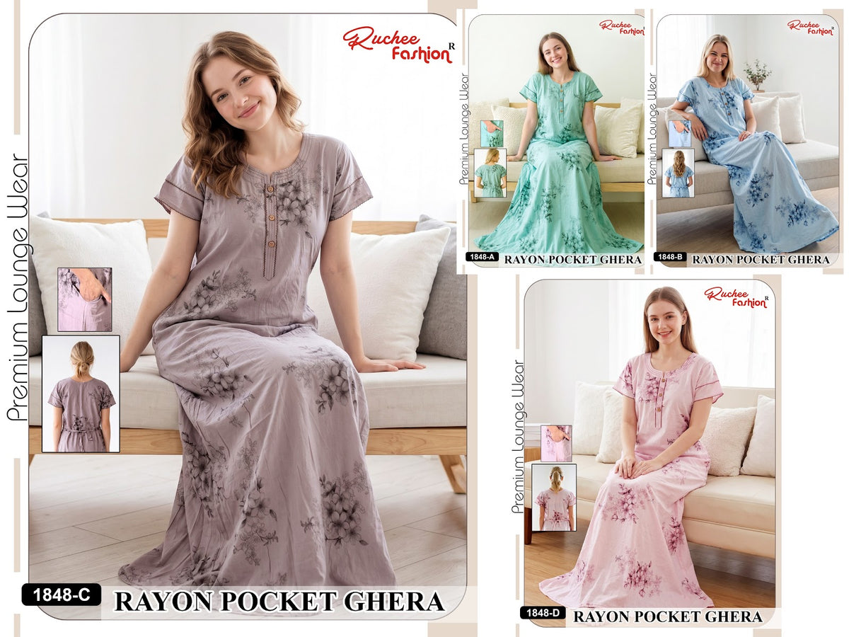 Fancy Sleeves 0809 Ruchee Fashion Rayon Night Gowns Wholesaler
