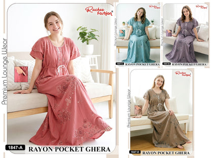 Fancy Sleeves 0809 Ruchee Fashion Rayon Night Gowns Wholesaler