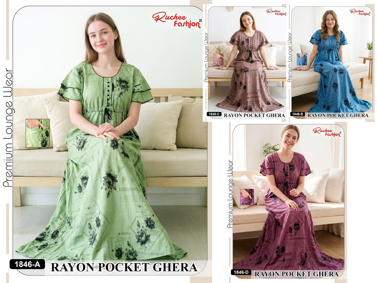 Fancy Sleeves 0809 Ruchee Fashion Rayon Night Gowns Wholesaler