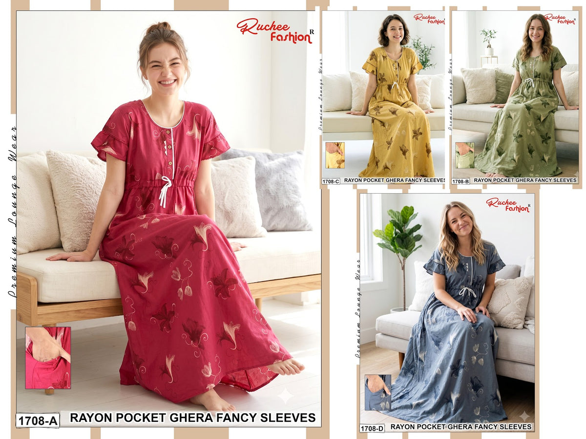 Fancy Sleeves 0809 Ruchee Fashion Rayon Night Gowns Wholesaler