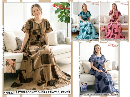 Fancy Sleeves 0809 Ruchee Fashion Rayon Night Gowns Wholesaler