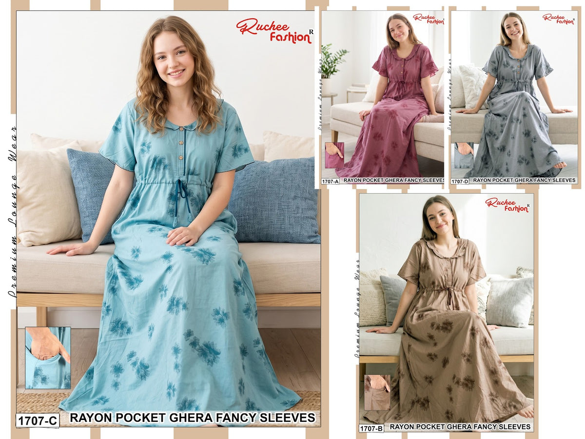 Fancy Sleeves 0809 Ruchee Fashion Rayon Night Gowns Wholesaler