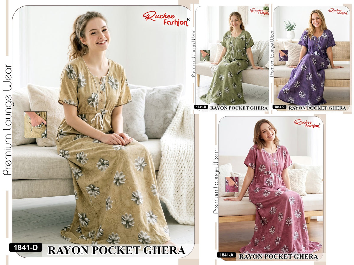 Fancy Sleeves 0809 Ruchee Fashion Rayon Night Gowns Wholesaler