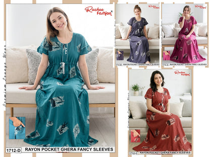 Fancy Sleeves 0809 Ruchee Fashion Rayon Night Gowns Wholesaler