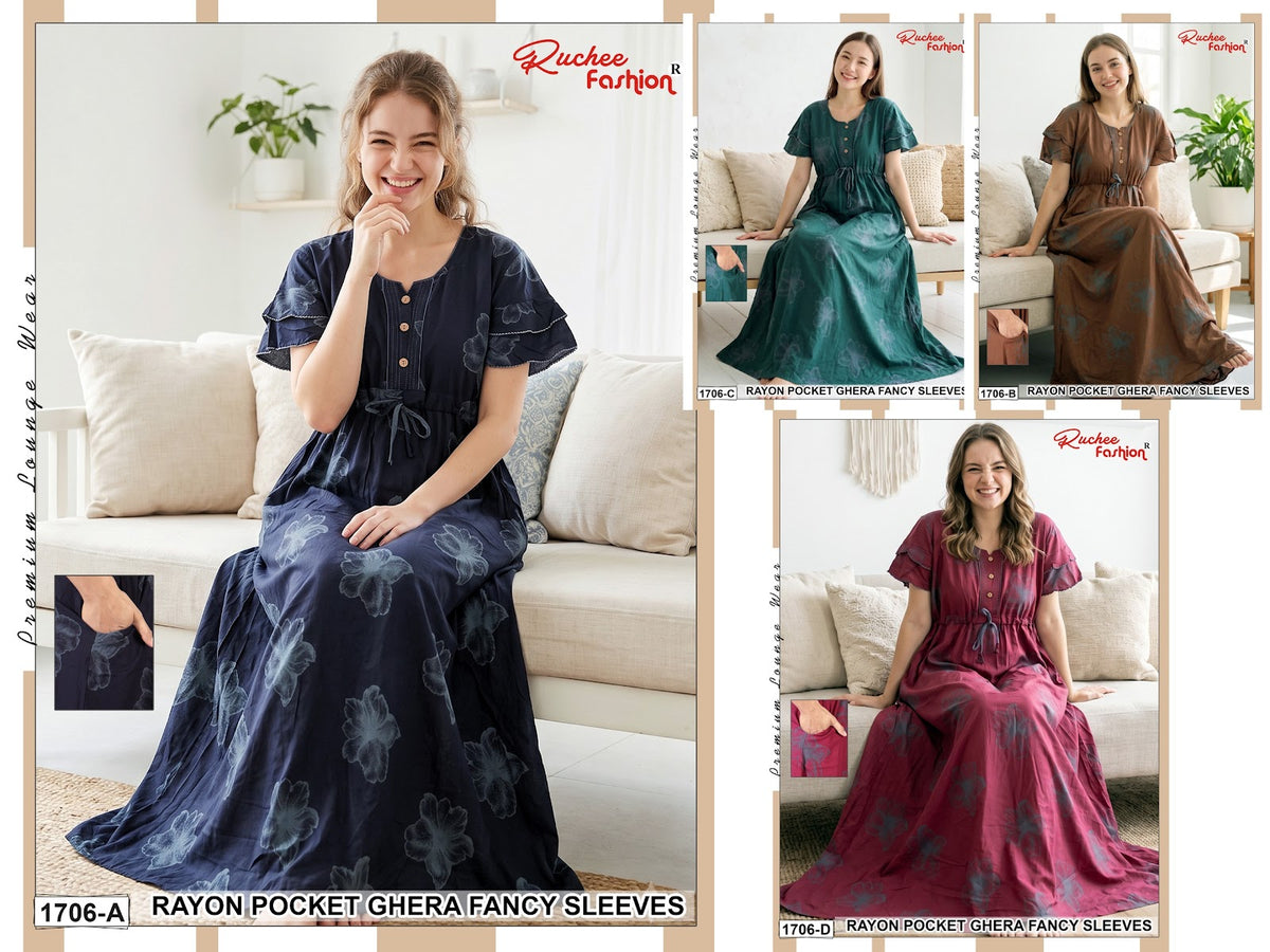 Fancy Sleeves 0809 Ruchee Fashion Rayon Night Gowns Wholesaler