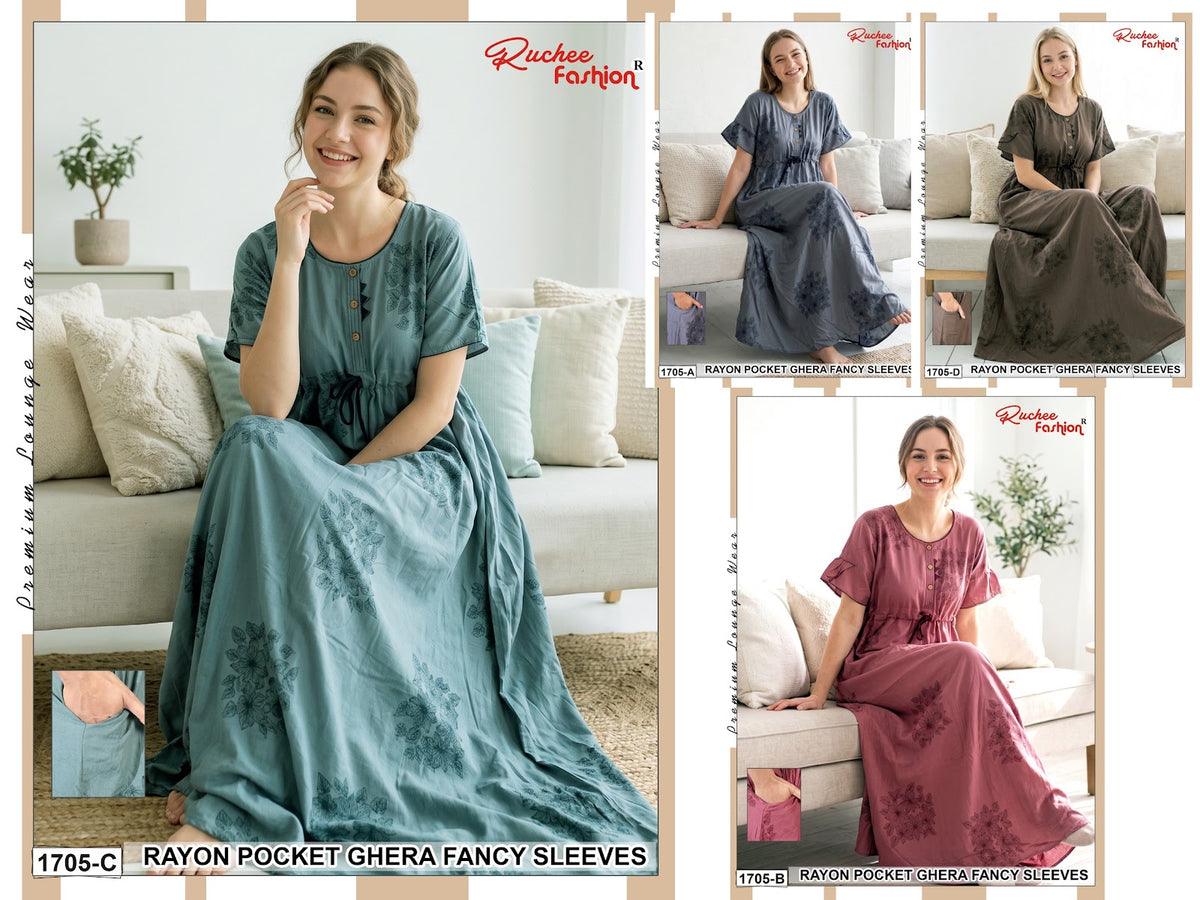 Fancy Sleeves 0809 Ruchee Fashion Rayon Night Gowns Wholesaler
