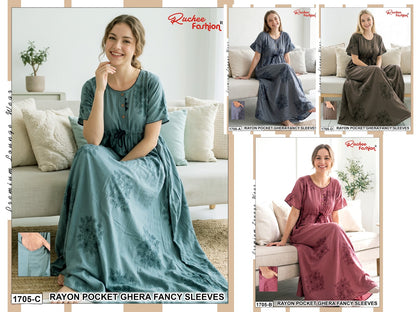 Fancy Sleeves 0809 Ruchee Fashion Rayon Night Gowns Wholesaler