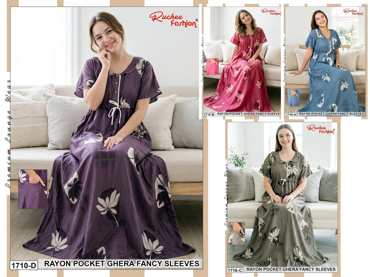 Fancy Sleeves 0809 Ruchee Fashion Rayon Night Gowns Wholesaler