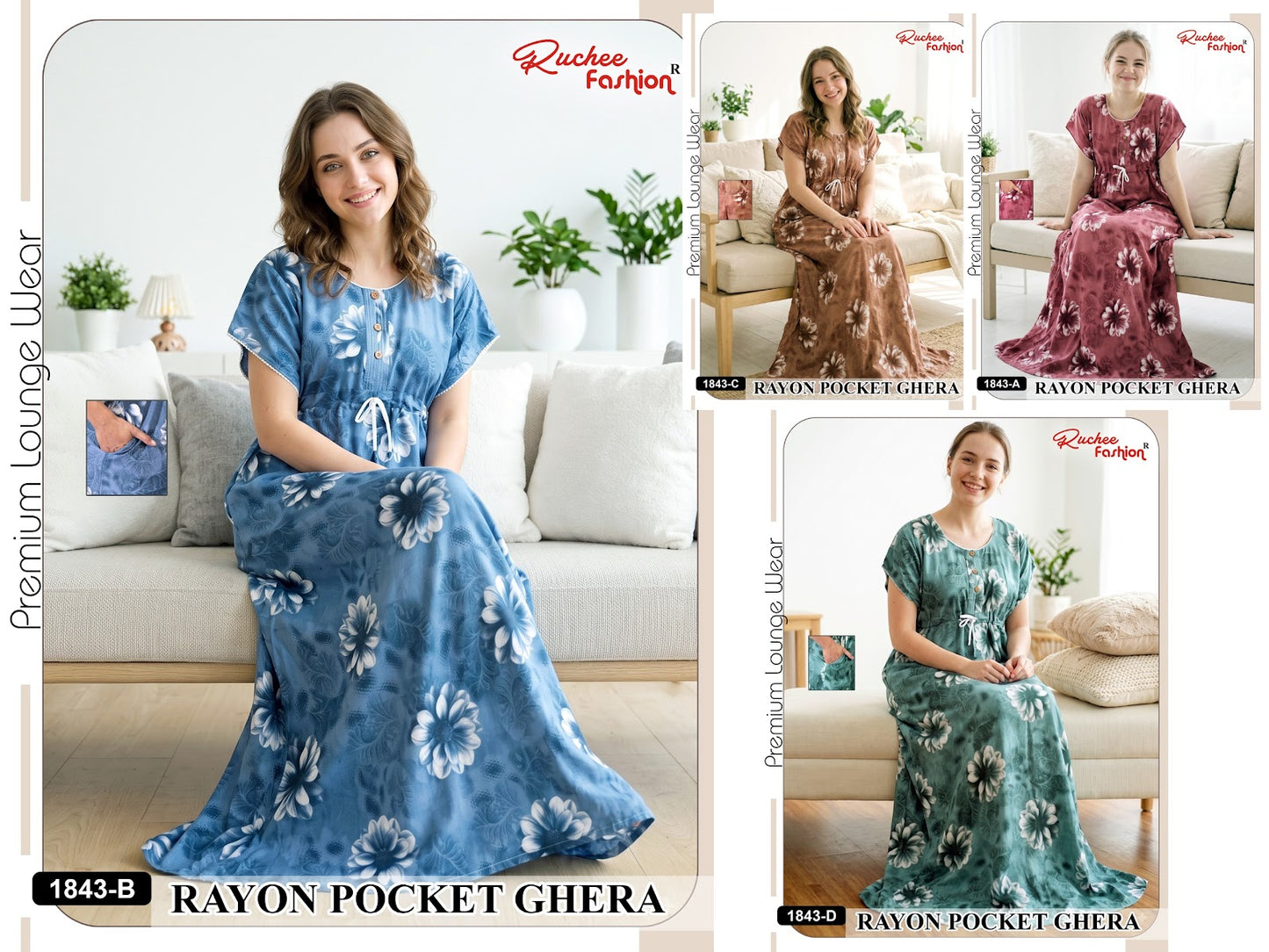Fancy Sleeves 0809 Ruchee Fashion Rayon Night Gowns Wholesaler
