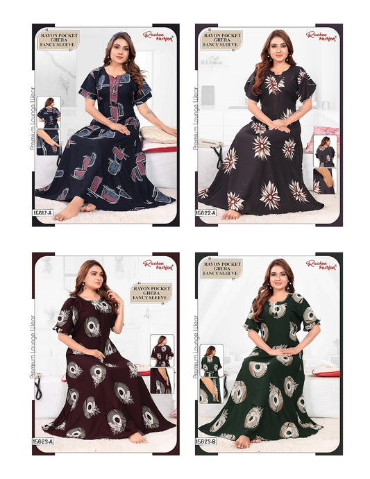 Fancy Sleeves 1610 Ruchee Fashion Rayon Night Gowns Exporter