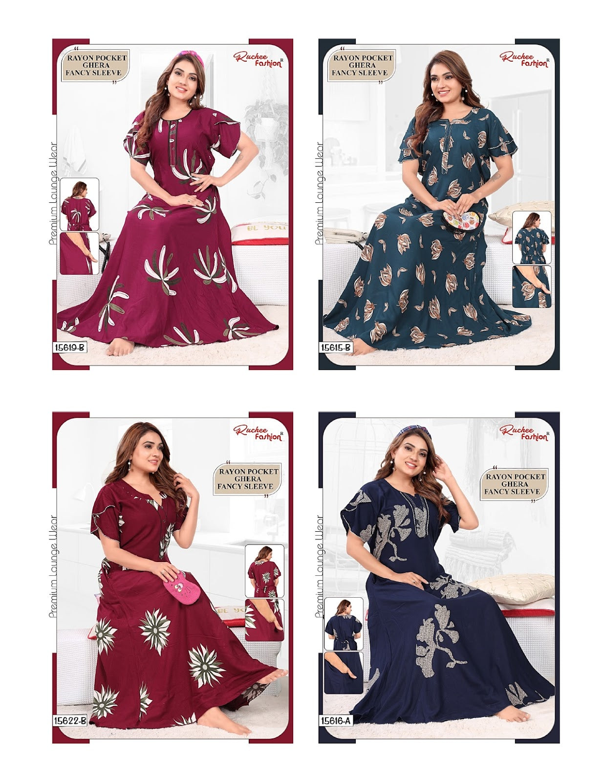 Fancy Sleeves 1610 Ruchee Fashion Rayon Night Gowns Exporter