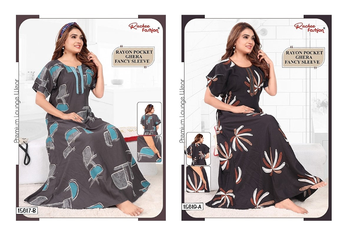 Fancy Sleeves 1610 Ruchee Fashion Rayon Night Gowns Exporter