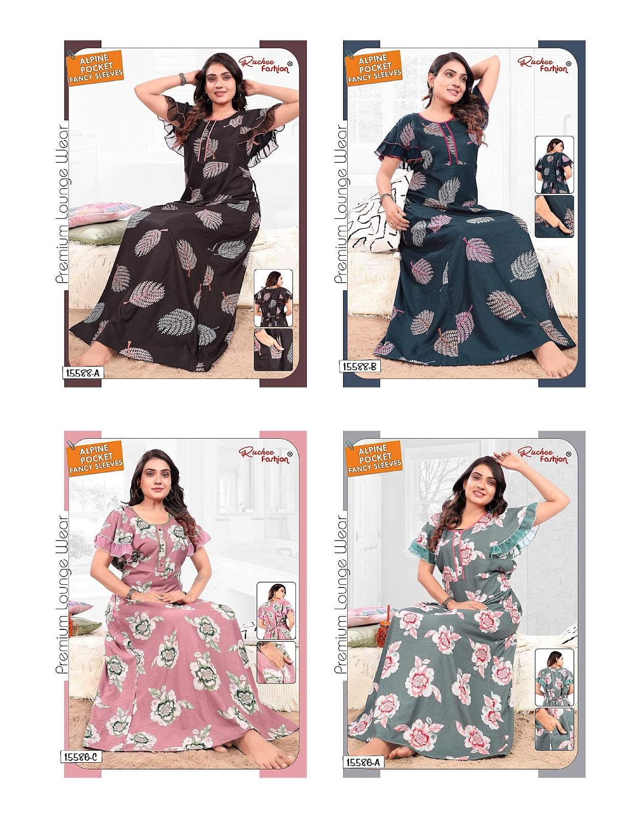 Fancy Sleeves 1809 Ruchee Fashion Alpine Night Gowns Manufacturer Ahmedabad