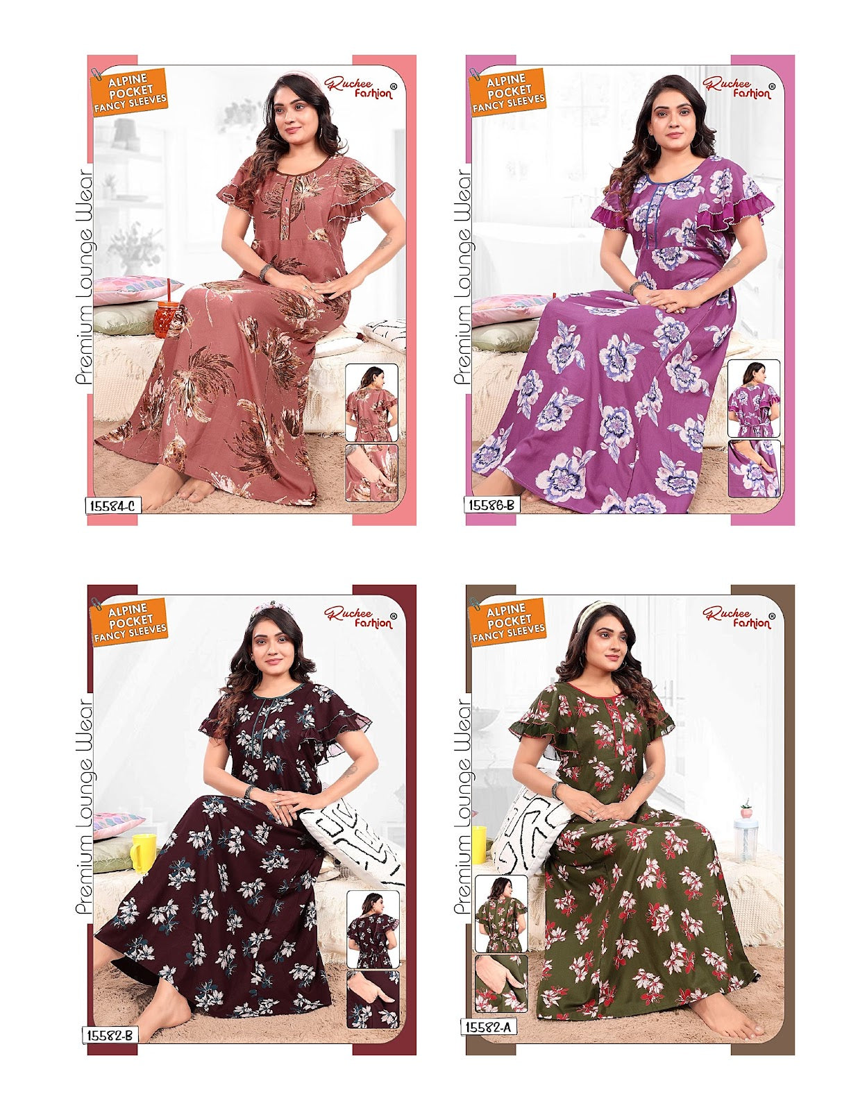 Fancy Sleeves 1809 Ruchee Fashion Alpine Night Gowns Manufacturer Ahmedabad