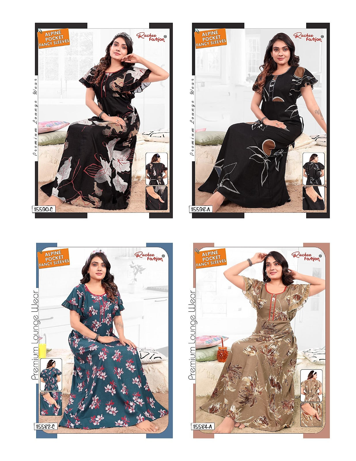 Fancy Sleeves 1809 Ruchee Fashion Alpine Night Gowns Manufacturer Ahmedabad