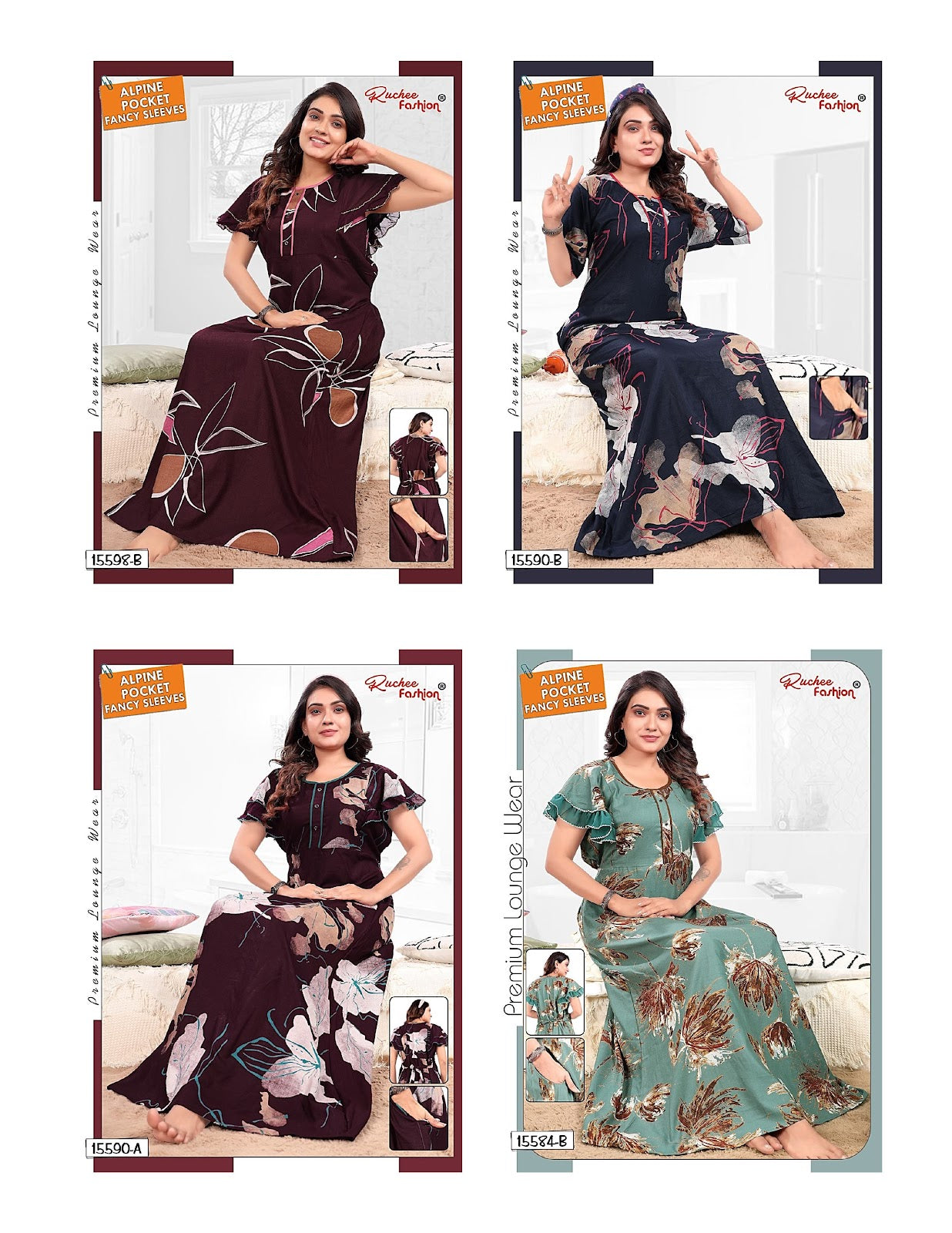 Fancy Sleeves 1809 Ruchee Fashion Alpine Night Gowns Manufacturer Ahmedabad