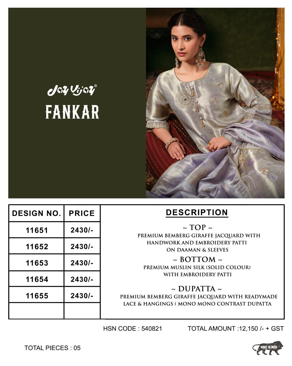 Fankar Jay Vijay Bemberg Pant Style Suits Wholesale Price