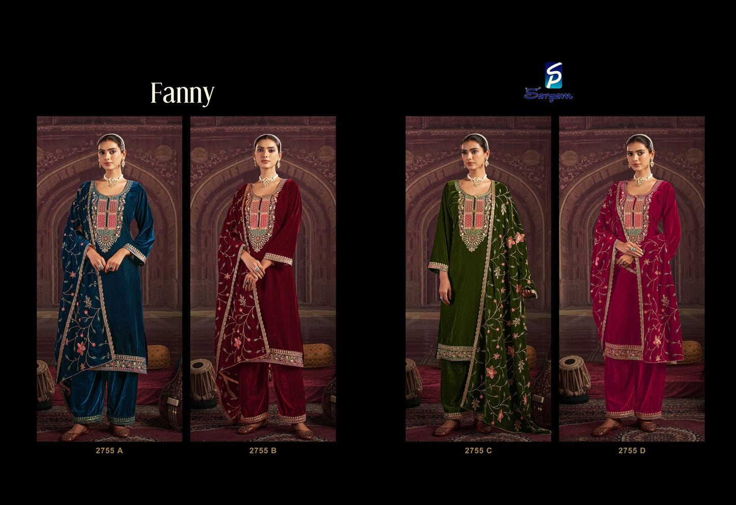 Fanny Sargam Prints Velvet Suits Wholesale Price
