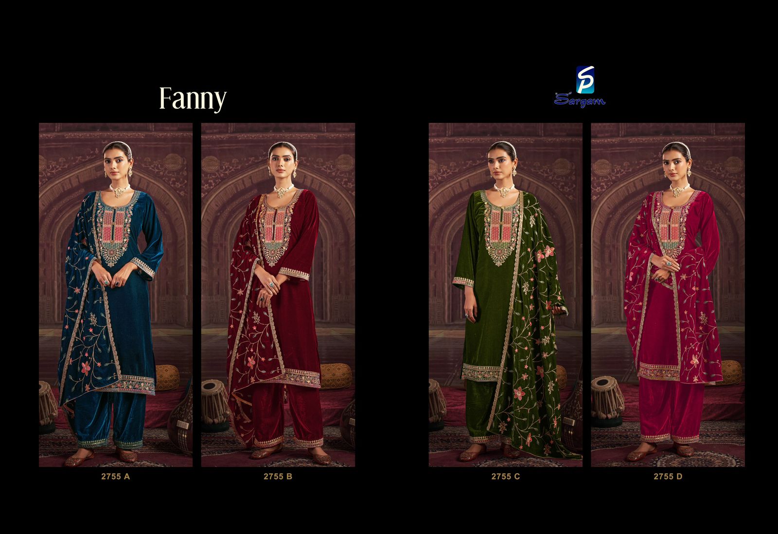 Fanny Sargam Prints Velvet Suits Wholesale Price