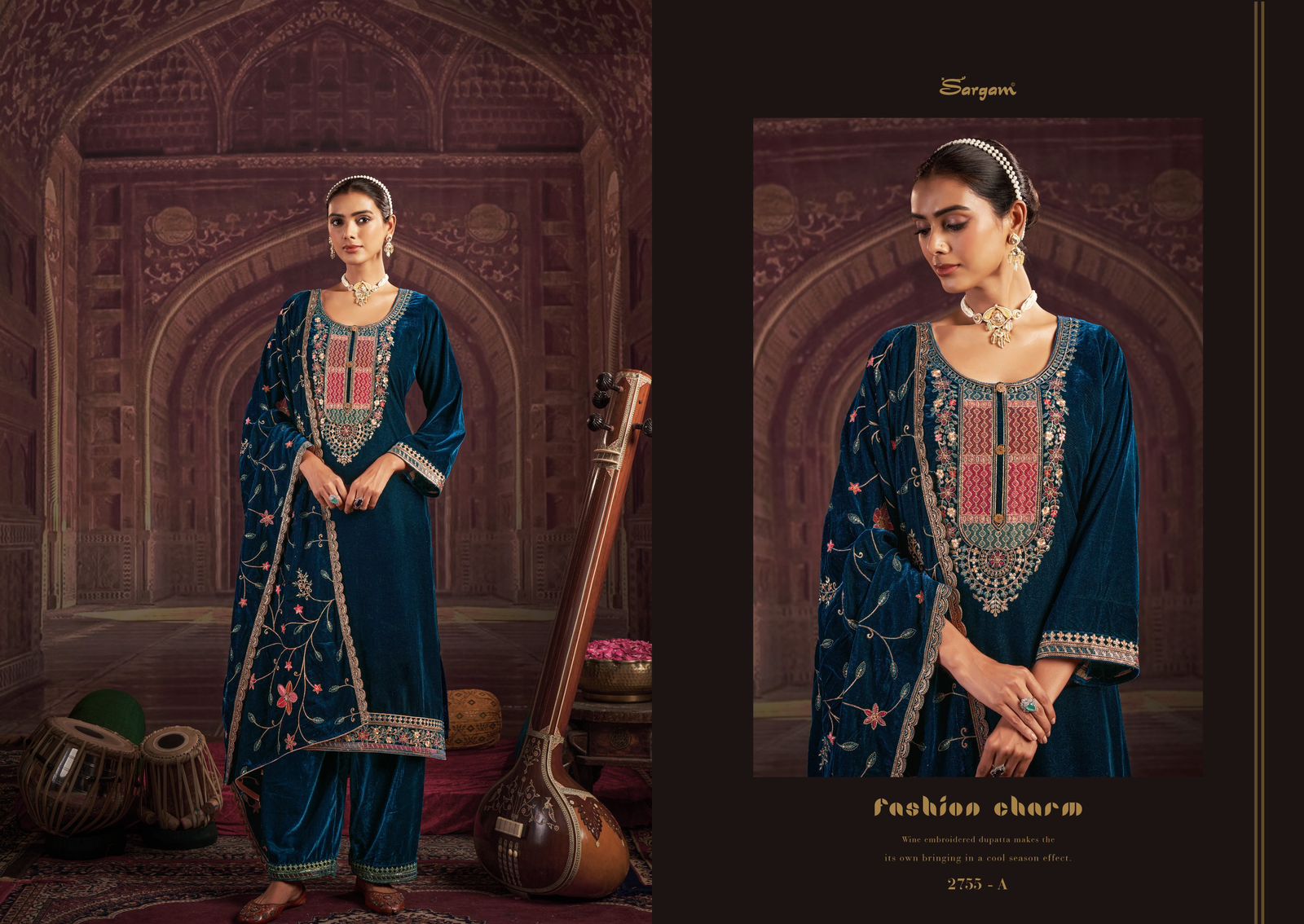 Fanny Sargam Prints Velvet Suits Wholesale Price
